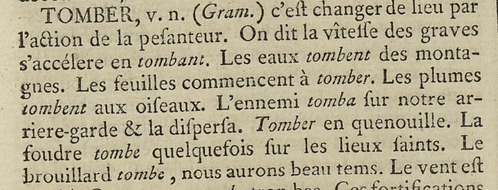 Article TOMBER, Encyclopédie